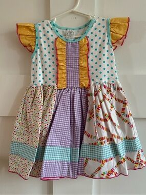 Olive Mae Clothing- Girls Patchwork Ruffle Flutter Dress
